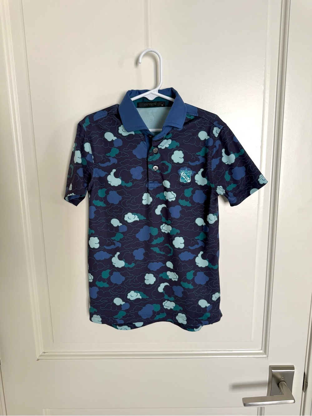 Greyson Clothier Kids Medium Blue Cloud Polo Golf Performance Casual Preppy